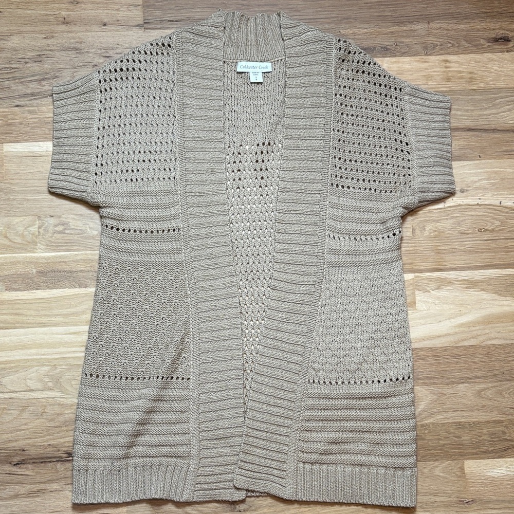 Coldwater Creek Open-Front Short Sleeve Knit Camel Cardigan Women’s S